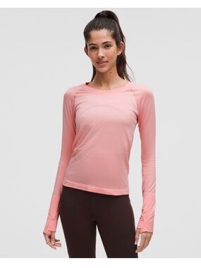 Lululemon Swiftly Tech Long-Sleeve Waist Length Top Bright Coral Pink size 12 XL